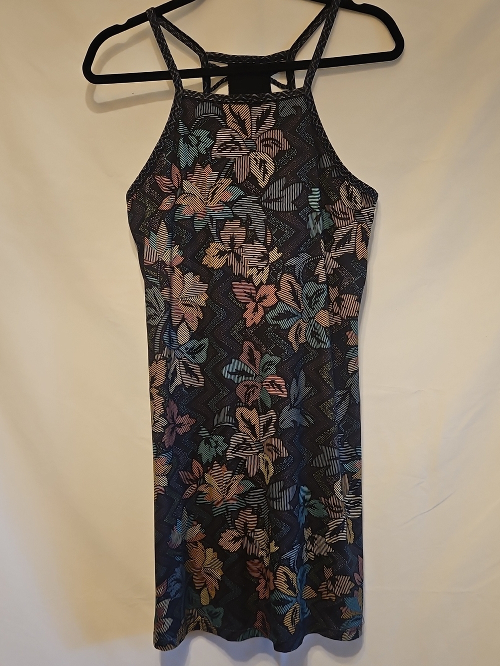 prAna Womens S Floral Strappy Back Midi Dress Black Multicolor Boho